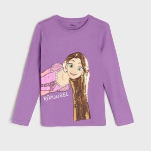 Disney Rapunzel Tangled Toddler Girl T-Shirt Blue Sequins Cotton 3T NEW